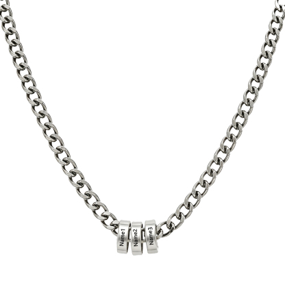 Personalized Stainless Steel Men’s Necklace Custom With 2-6 Name Beads For Men Dad Husband