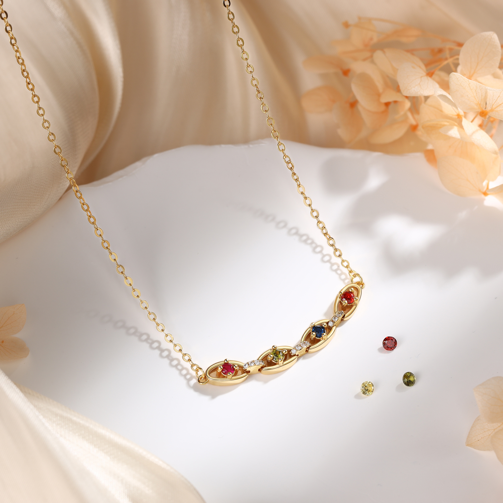 Personalized 2–5 Birthstones Gold Chain Necklace for Women