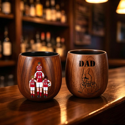 Personalized Wooden Whiskey Tumbler Cup for Dad with 1–5 Kids Names, Football Dad Design Father’s Day Birthday Gift for Dad from Kids | Jessemade