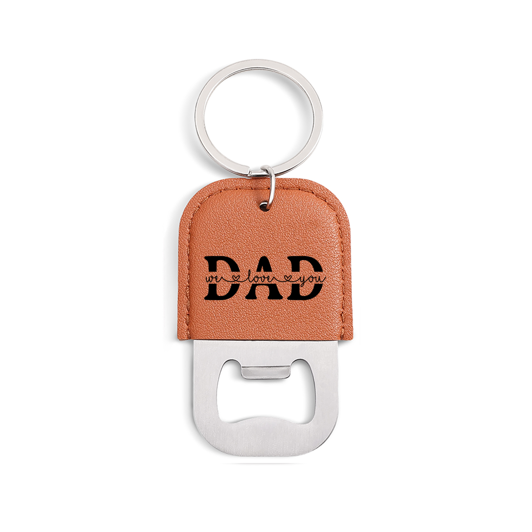 Personalized Leather Keychain For Dad With Bottle Opener Custom with 2-6 Names Hand In Hand Design