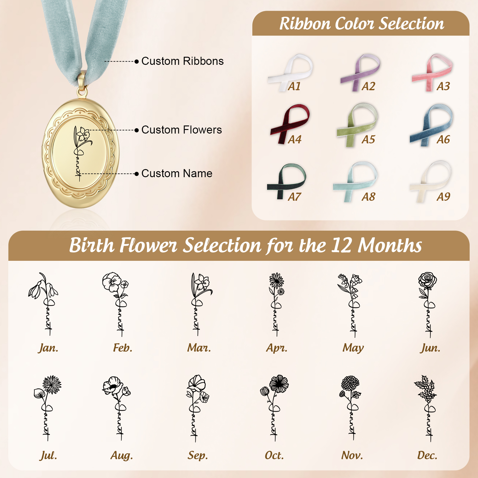 Personalized Photo Bridal Bouquet Charm with Birth Flower and Ribbon Memorial Wedding Keepsake