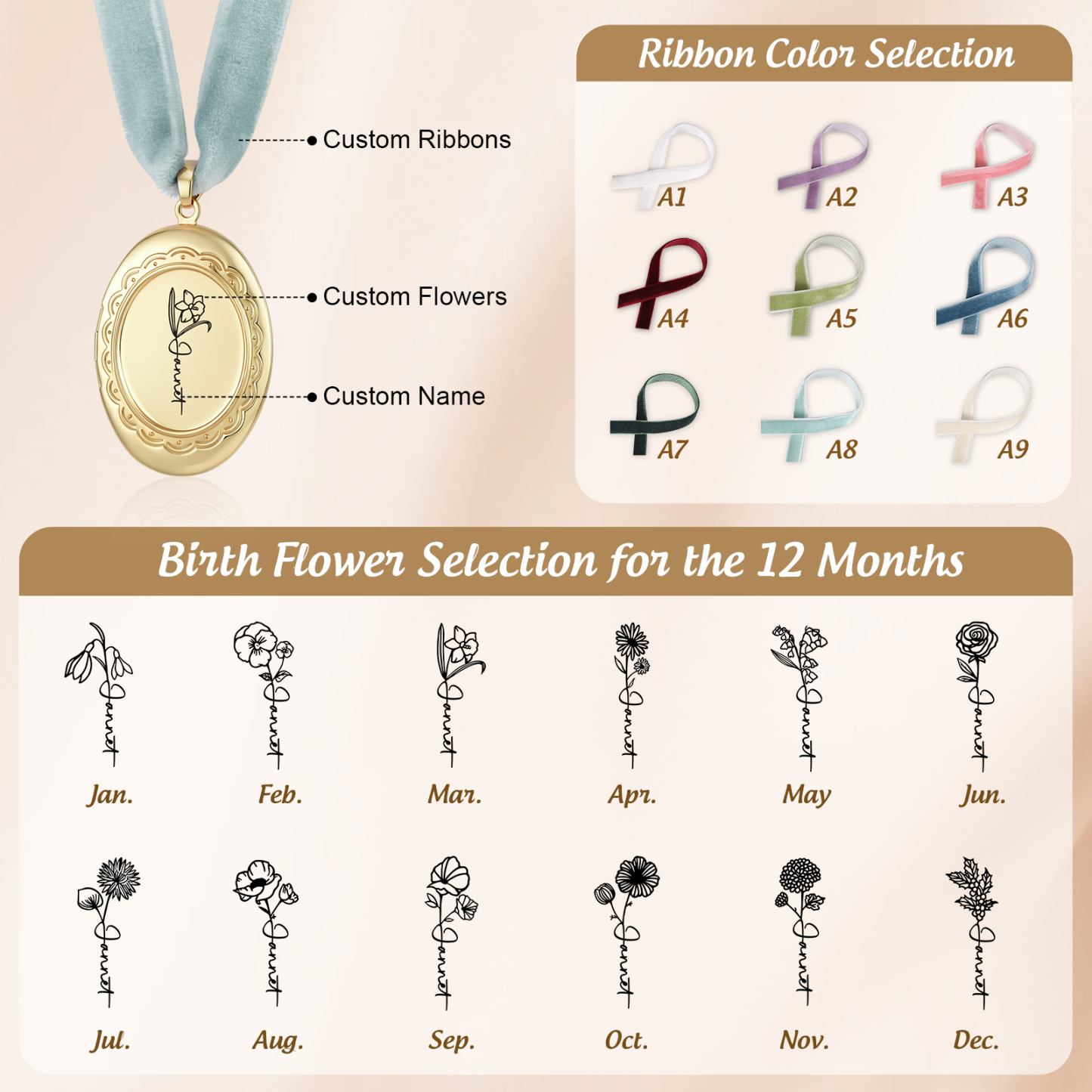 Personalized Photo Bridal Bouquet Charm with Birth Flower and Ribbon Memorial Wedding Keepsake