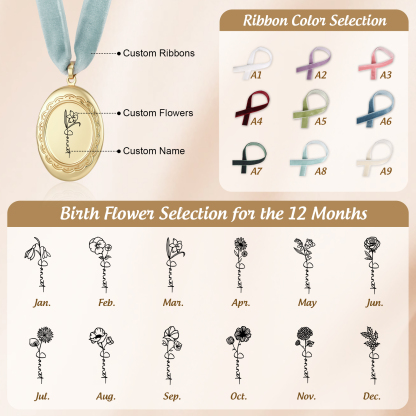 Personalized Photo Bridal Bouquet Charm with Birth Flower and Ribbon Memorial Wedding Keepsake