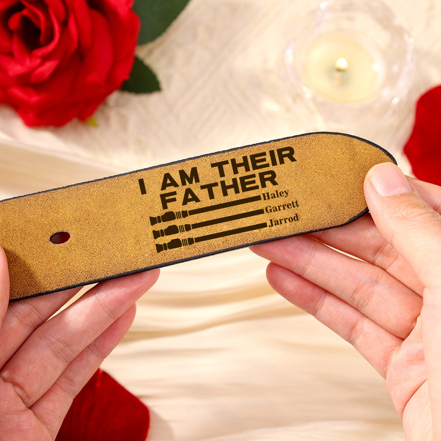 Personalized Leather Belt I Am Their Father Engraved with 1-6 Names