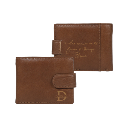 Personalized Leather RFID Blocking Bifold Wallet for Men with Snap Closure Name or Initials Engraved