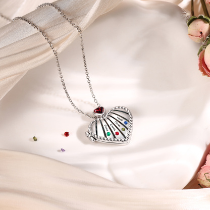 Personalized Heart Locket Birthstone Photo Necklace Custom with 1-6 Names Birthstones