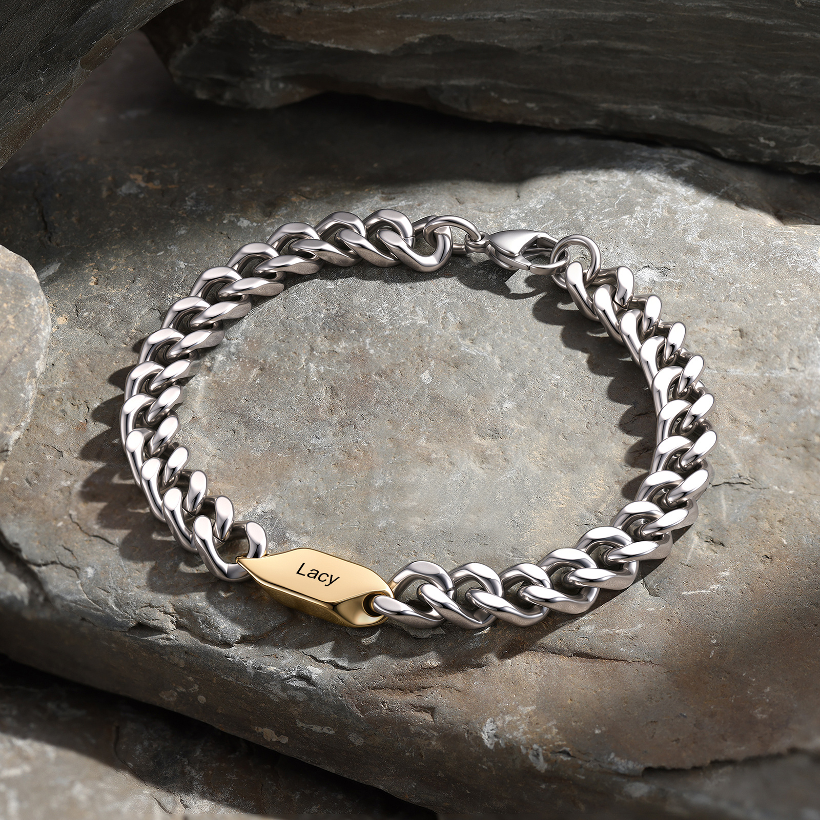 Personalized Stainless Steel Curb Chain Bracelet Custom With 1-5 Engraved Names Gift For Dad Husband Family