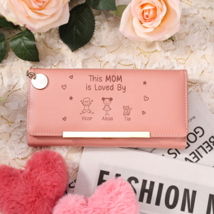 Personalized Pink Women Wallet with 1-6 Kids Names This Mom Is Loved By