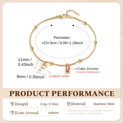 Personalized Initial Rectangle Birthstone Gold Anklet