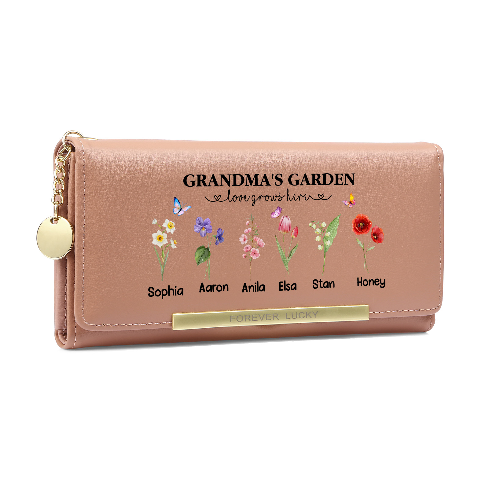 Grandparents Day Grandma Wallet Custom 1-6 Birth Flowers Names Mother’s Day Gift | Jessemade