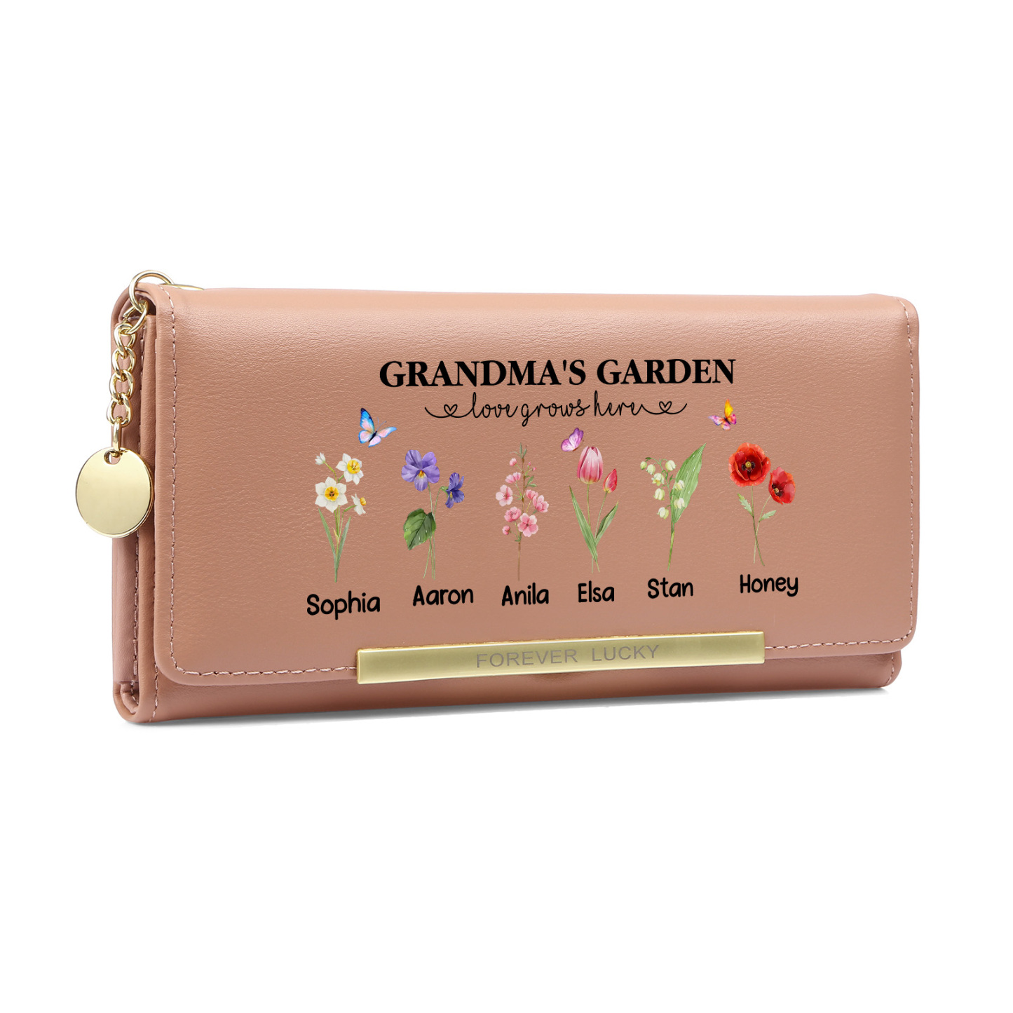 Grandparents Day Grandma Wallet Custom 1-6 Birth Flowers Names Mother’s Day Gift | Jessemade
