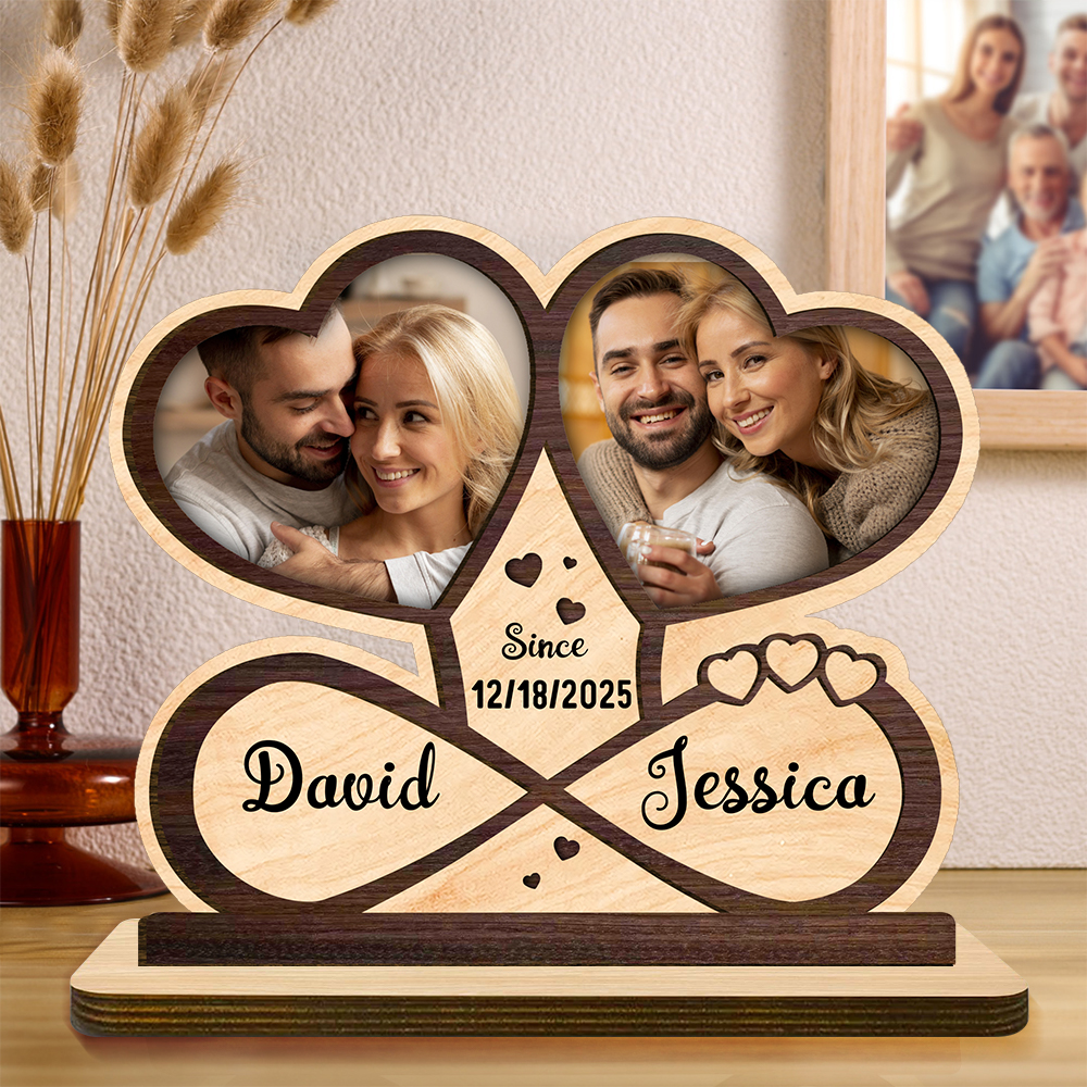 Personalized Wooden Plaque with Photos, First Names, and Date – Romantic Decor for Couples