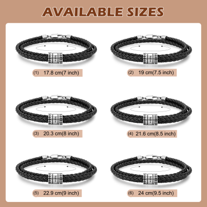 Personalized Men’s Braided Leather Bracelet Engraved Beads with 1 to 6 Names