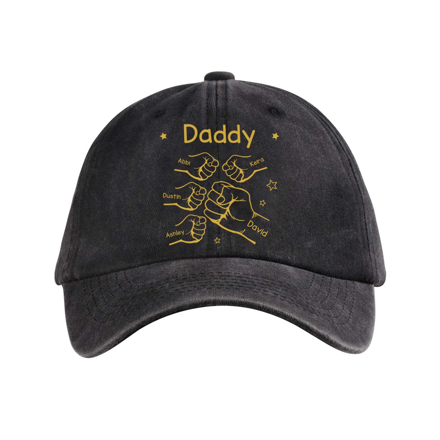 Personalized Washed Denim Baseball Cap Customized with 1-10 Names and Fist Bumps