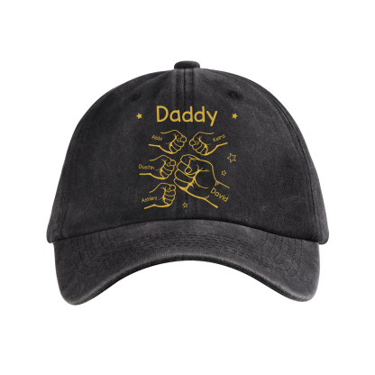 Personalized Washed Denim Baseball Cap Customized with 1-10 Names and Fist Bumps