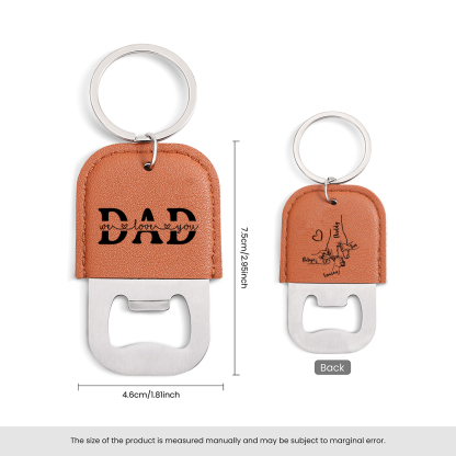 Personalized Leather Keychain For Dad With Bottle Opener Custom with 2-6 Names Hand In Hand Design