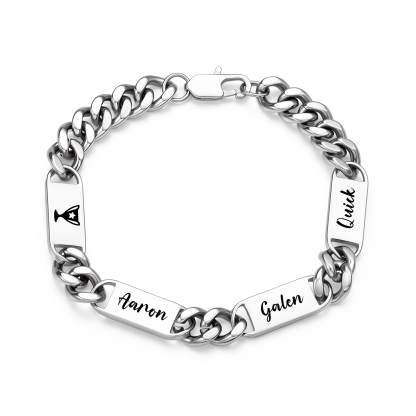 Personalized Cuban Link Bracelet For Men Customized with 2-6 Name Stainless Steel
