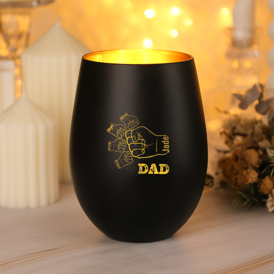 Personalized glass candle holder custom with 1–8 names and fist bump