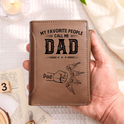 Personalized Leather Wallet for Dad Customized with 1-6 Kids’ Fists and Names