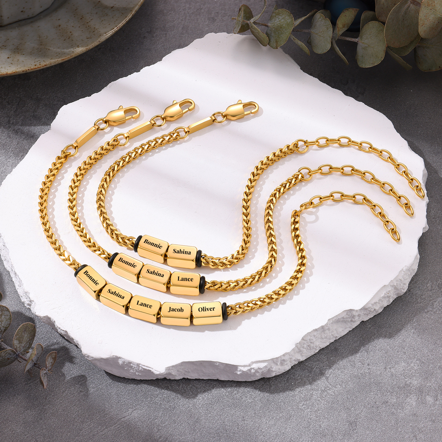 Personalized Men’s Bracelet With 2-5 Names Gold Cuban Link Bracelet Gift For Men