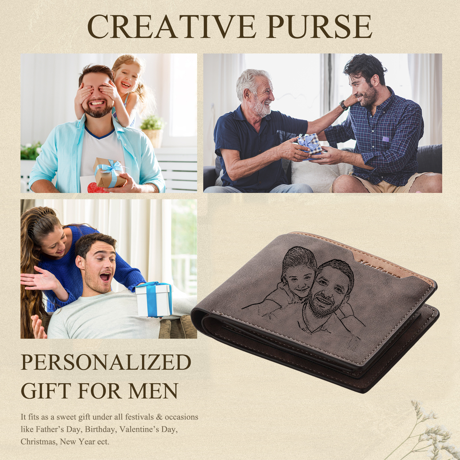 Photo Personalized Leather Wallet Gift Box Set with Keychain Customizable Letter Name Wallet Gift for Dad