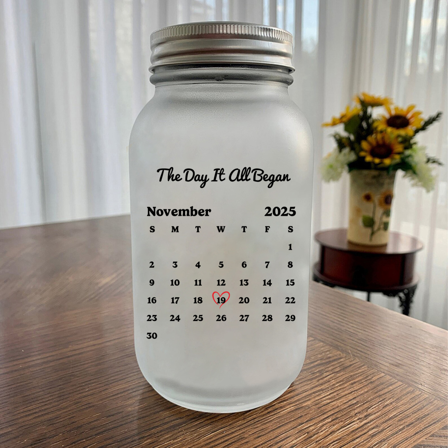 Personalized Solar Mason Jar Light-Up with Names and Date For Couple