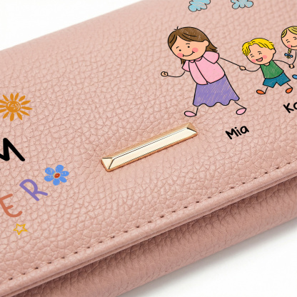 Personalized Leather Wallet Best Mom Ever Family Custom With 1-8 Names and Kids