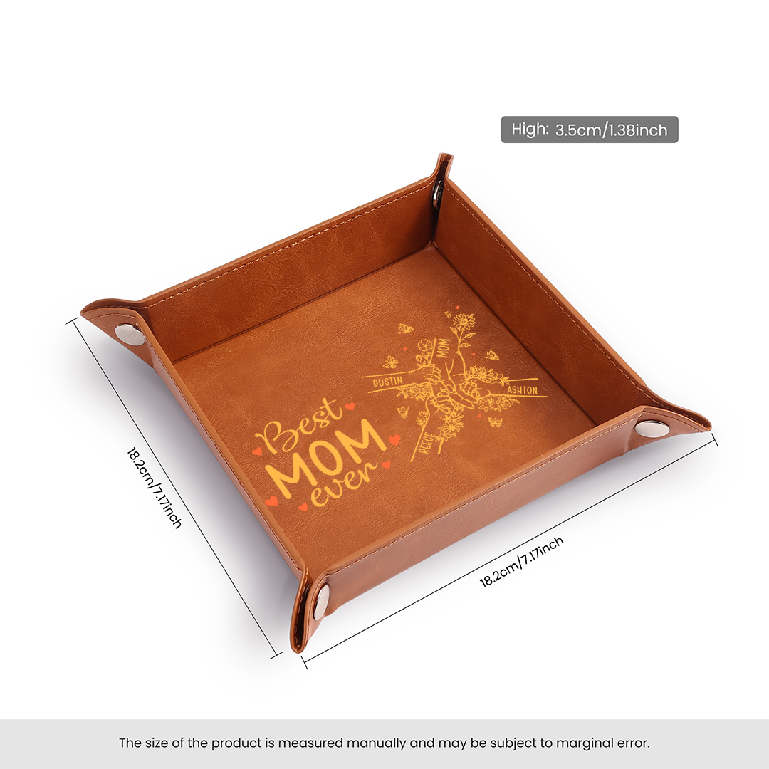 Personalized leather tray custom with 2–7 names, best mom ever, gift for mom