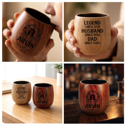 Personalized Wooden Whiskey Tumbler Engraved Name Cup for Dad or Grandpa