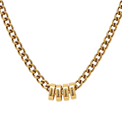 Personalized Stainless Steel Men’s Necklace Custom With 2-6 Name Beads For Men Dad Husband