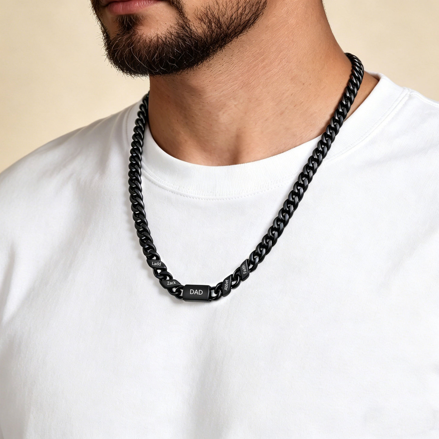 Personalized Cuban Chain Necklace for Dad Grandpa Man Cutsomized with 1-6 Names and Engraved Text