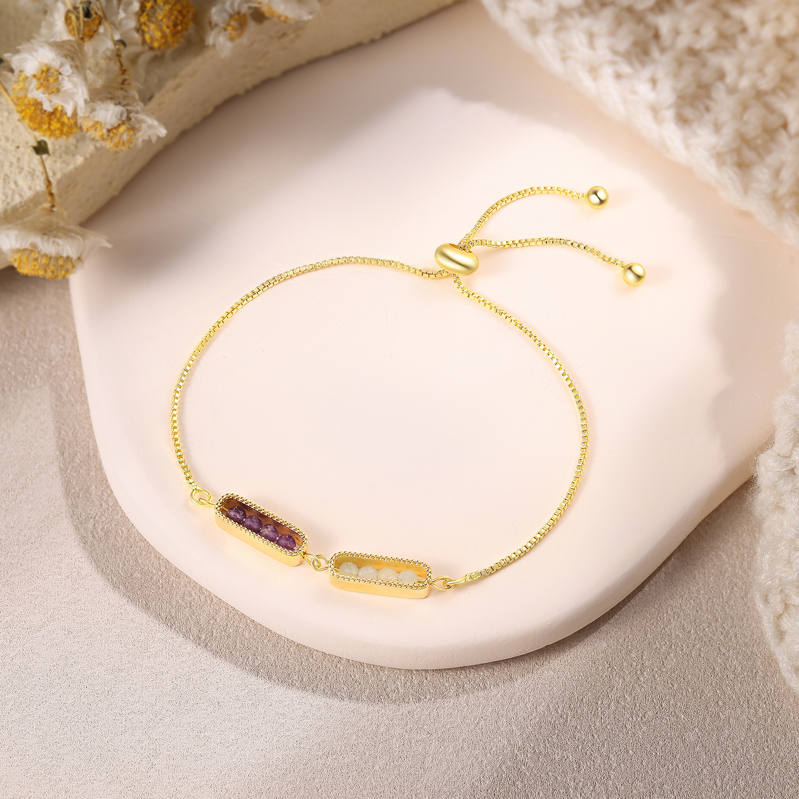 Personalized Bar Bracelet With Birthstone Adjustable Minimalist Design for Women