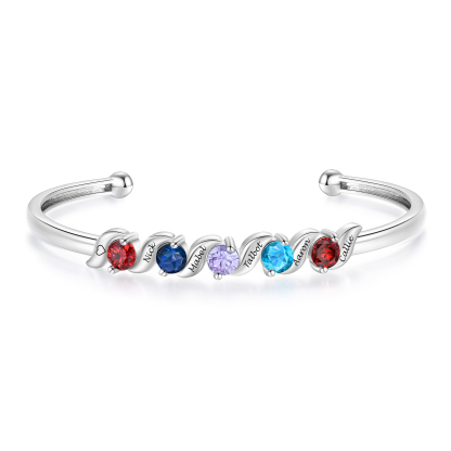 Personalized Women Birthstones Bangle Family Bracelet Customized With 1–5 Names Stones