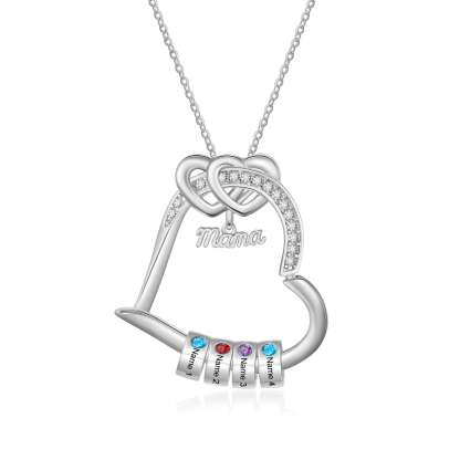 Personalized Mom Heart Necklace with 1–5 Names and Birthstones
