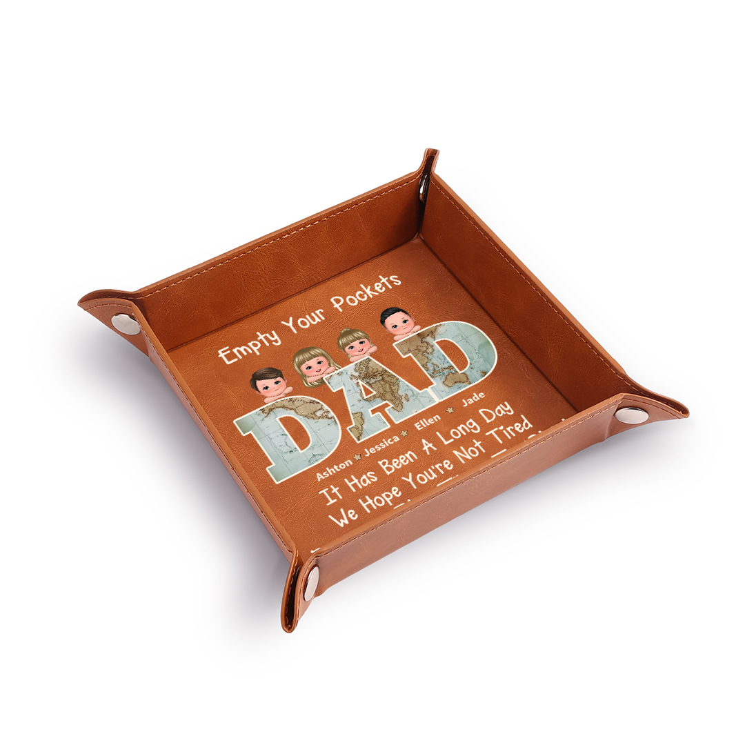 Personalized PU Leather Valet Tray Custom with 1–6 Names and Kids for Dad Father’s Day Gift