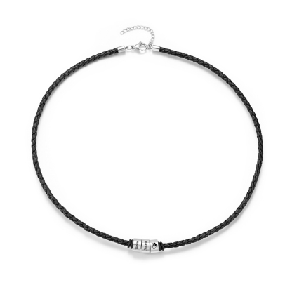 Personalized Braided Leather Necklace for Men Customized with 1–6 Names Beads