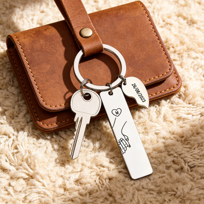 Personalized Hand in Hand Couple Keychain Set Engrave Name Matching Couple Gifts