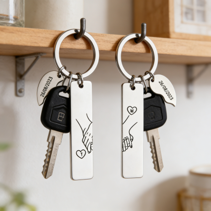 Personalized Hand in Hand Couple Keychain Set Engrave Name Matching Couple Gifts