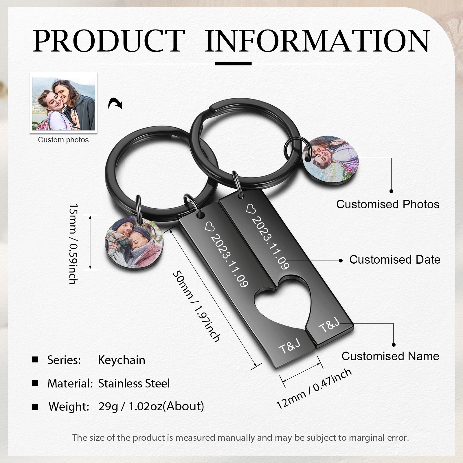 Personalized Keyring & Bracelet Gift Set – 2 Custom Keychains, Photo Bracelet, and Engraved Wallet Card with Custom Photos & Names for Couple | Jessemade