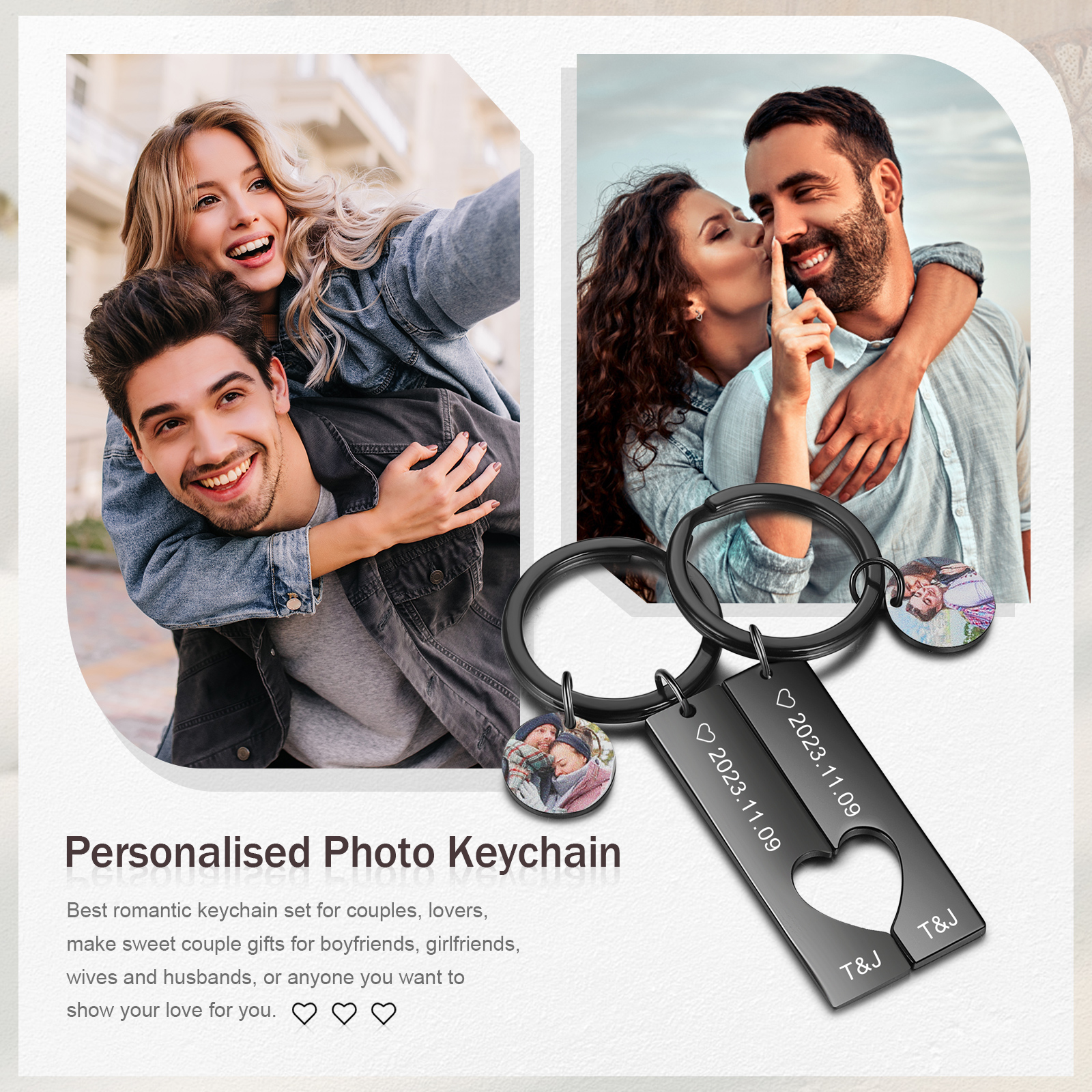 Personalized Keyring & Bracelet Gift Set – 2 Custom Keychains, Photo Bracelet, and Engraved Wallet Card with Custom Photos & Names for Couple | Jessemade