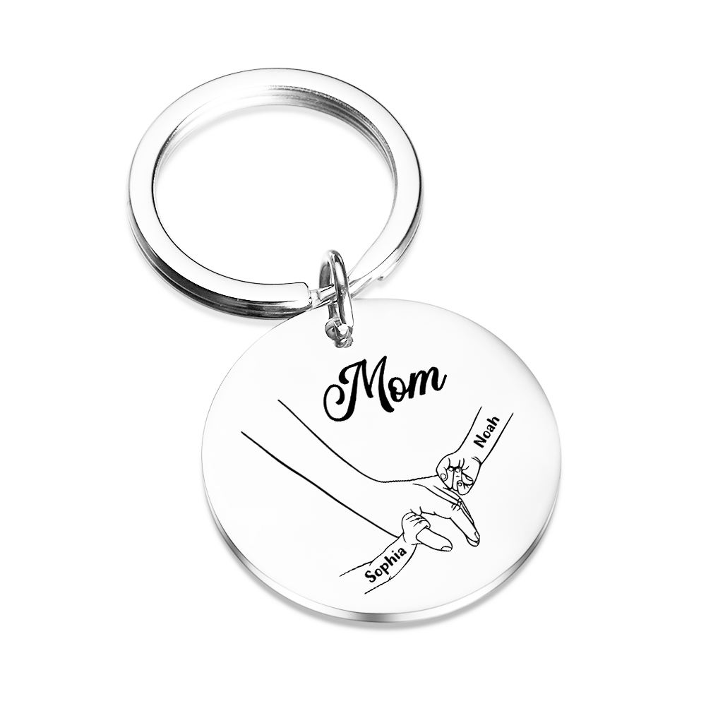 2 Name Personalized Pendant Keychain with Set Gift Box, Engraved with Name, Special Gift for Mom