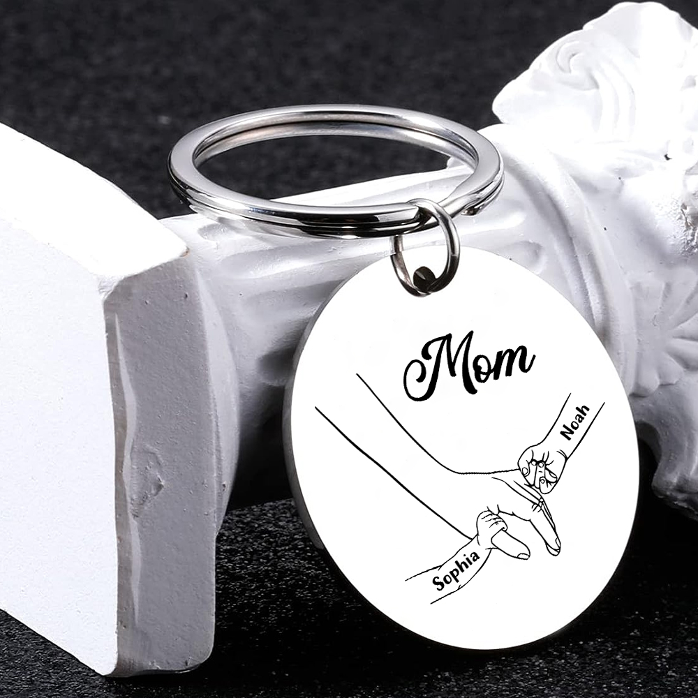 2 Name Personalized Pendant Keychain with Set Gift Box, Engraved with 