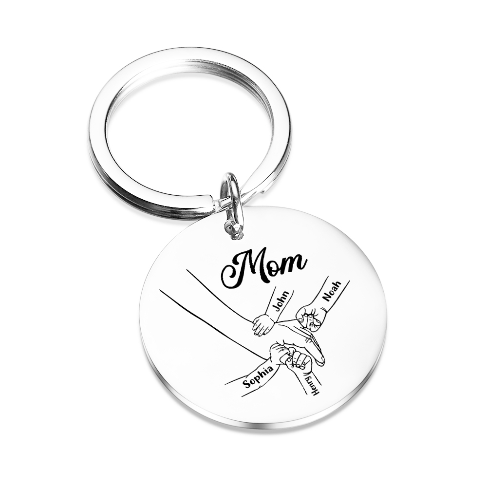 4 Names Personalized Charm Keychain Mom Hooking Engrave Text Special Gift For Mother