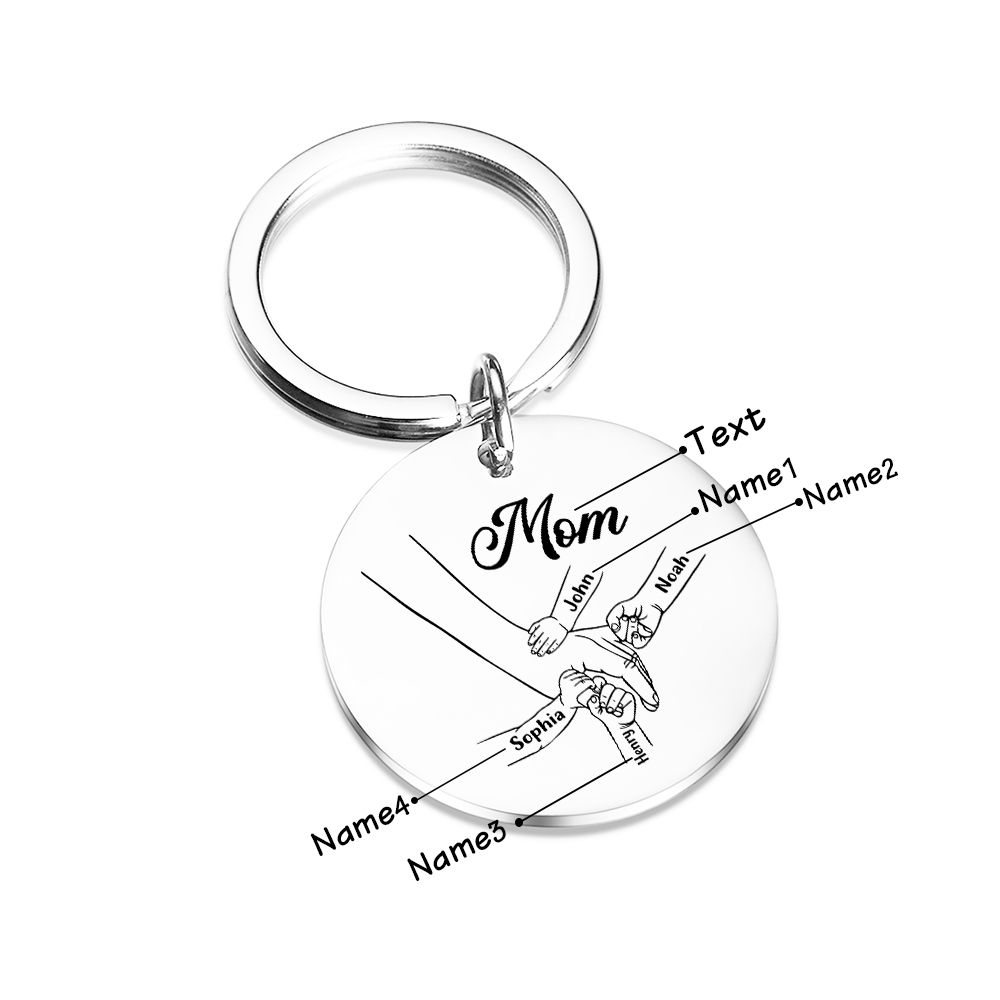 4 Names Personalized Charm Keychain Mom Hooking Engrave Text Special Gift For Mother