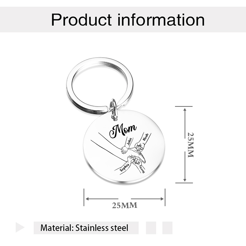 4 Names Personalized Charm Keychain Mom Hooking Engrave Text Special Gift For Mother