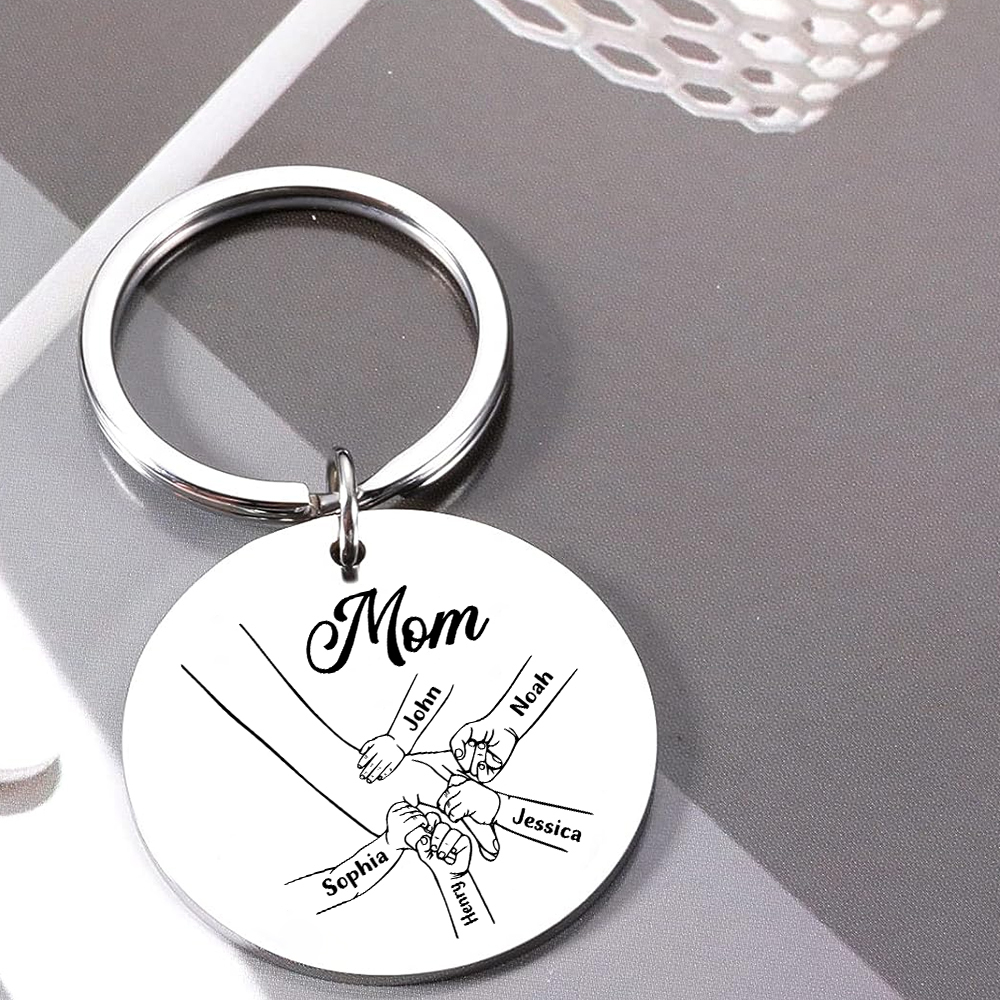 5 Names Personalized Charm Keychain Mom Hooking Engrave Text Special Gift For Mother