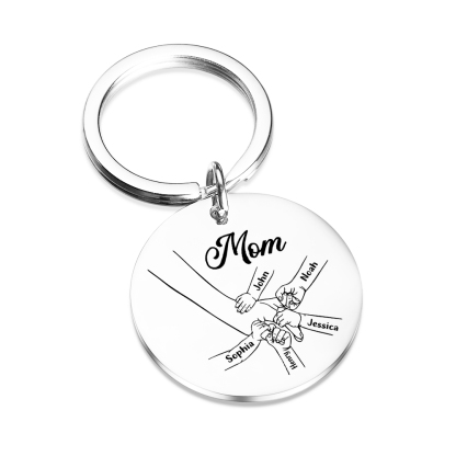 5 Names Personalized Charm Keychain Mom Hooking Engrave Text Special Gift For Mother