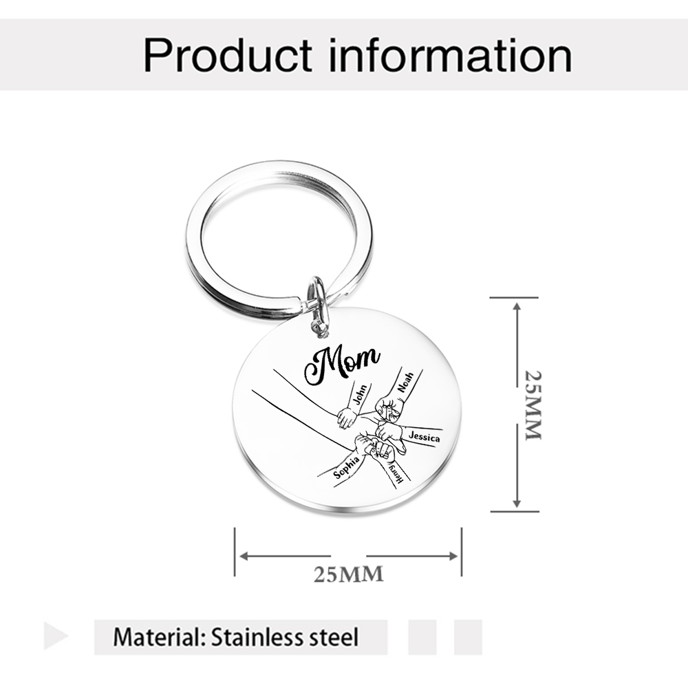 5 Names Personalized Charm Keychain Mom Hooking Engrave Text Special Gift For Mother