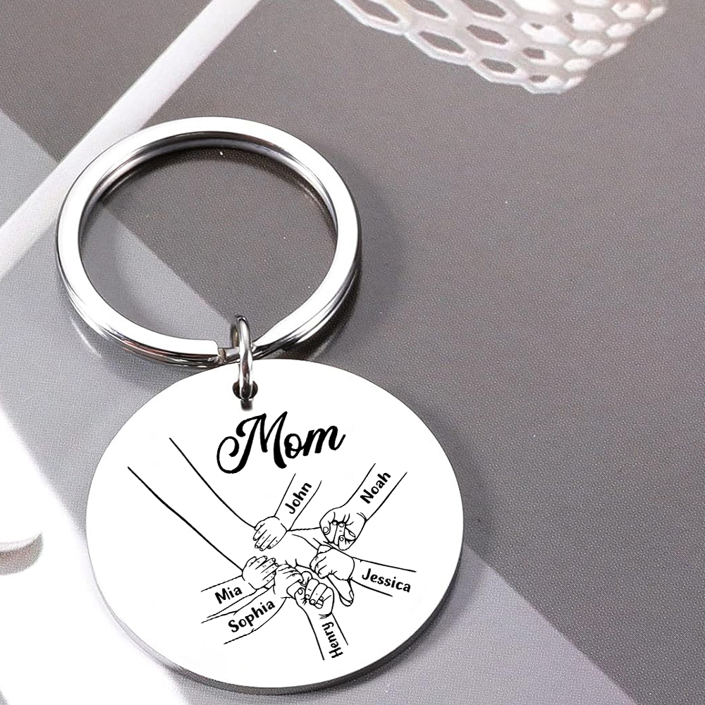 6 Names Personalized Charm Keychain Mom Hooking Engrave Text Special Gift For Mother