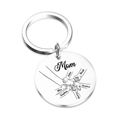 6 Names Personalized Charm Keychain Mom Hooking Engrave Text Special Gift For Mother